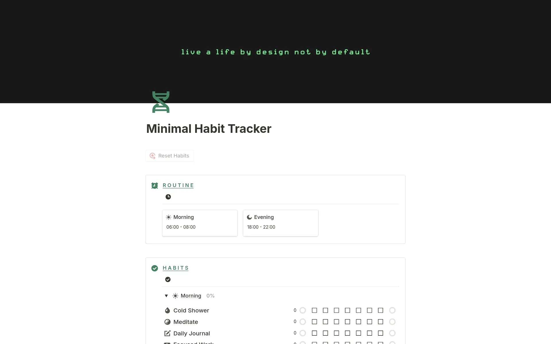 Minimalist Habit Tracker by Notion Minimal