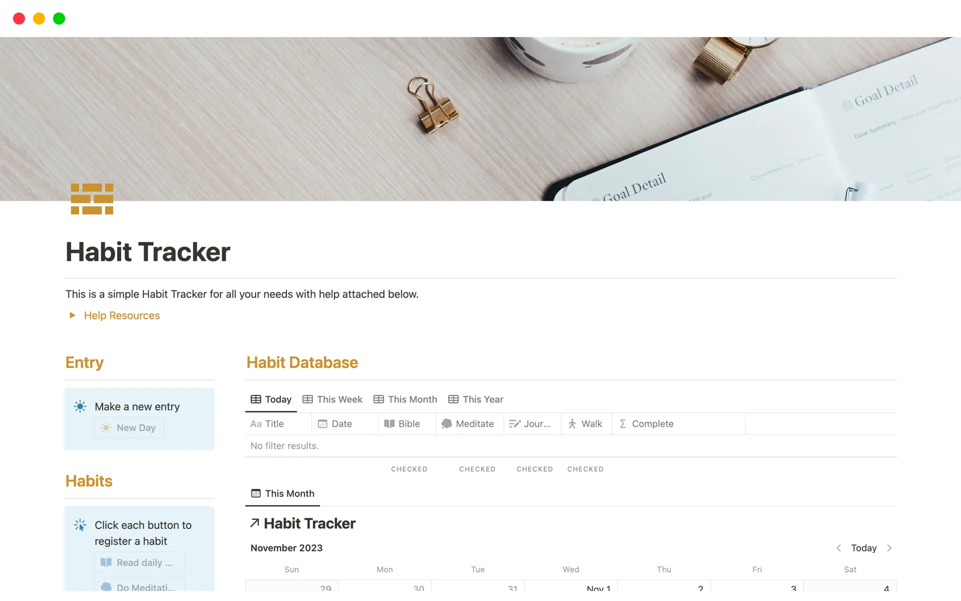 Simple Habit Tracker by Notion Library