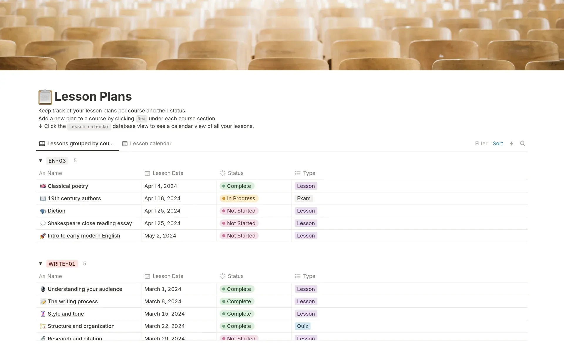 Notion’s Weekly Lesson Plan