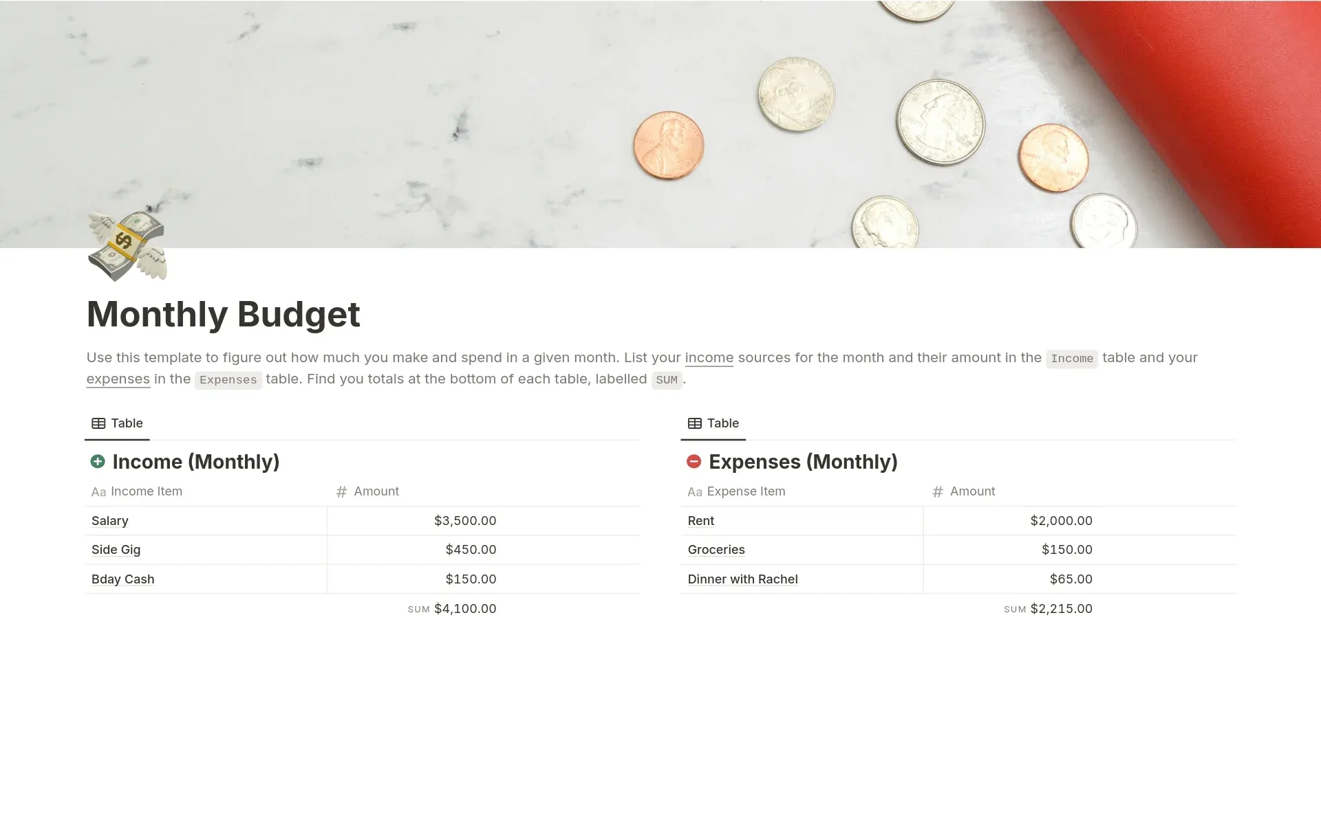 Simple Budget Tracker by Notion Minimal