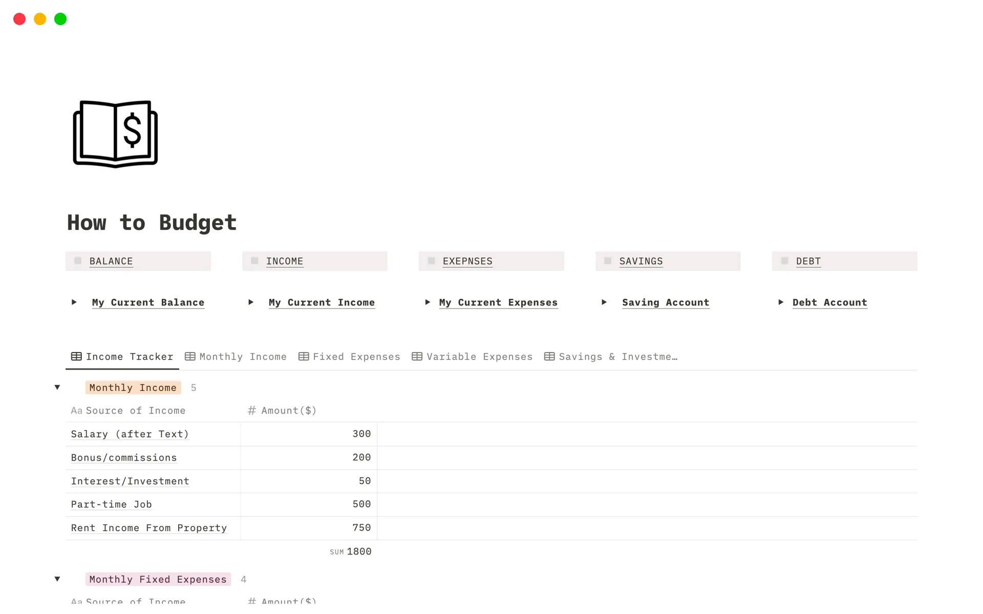 Monthly Budget Planner by Notion Budgeting