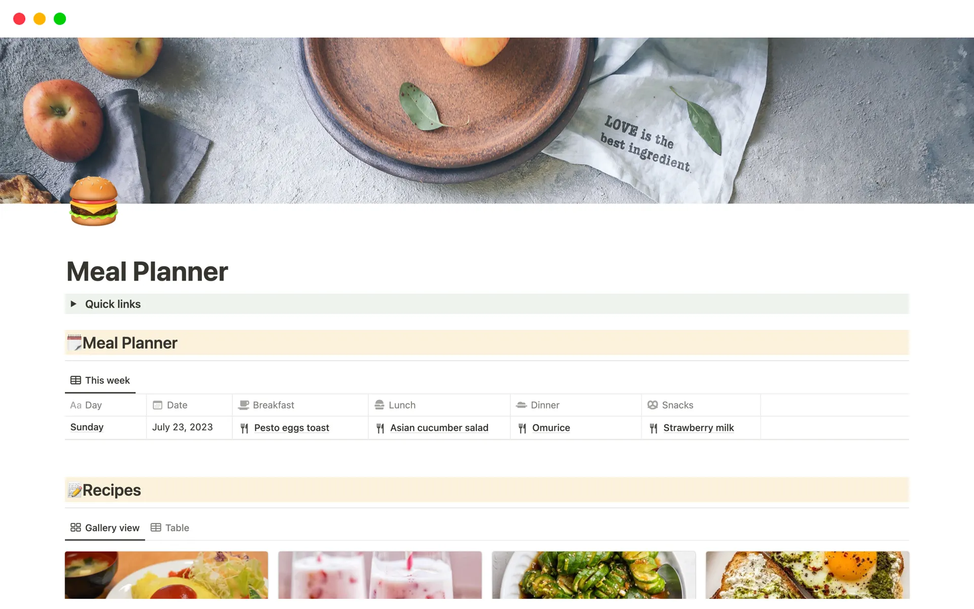 Weekly Meal Planner by Notion Official